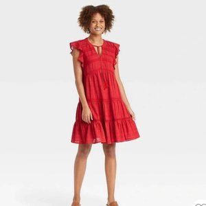 Knox Rose Red Flutter Sleeve Tiered Boho Peasant Dress Women’s Extra Small XS